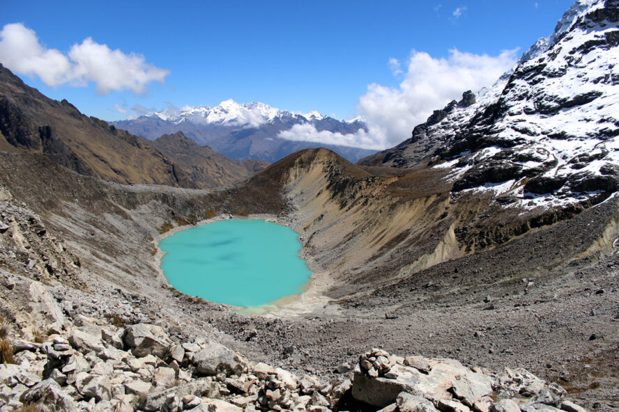 Emerald-hued Humantay Lake, a high alpine lake along the Salkantay Trek.