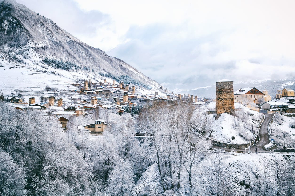 Mestia town in winter