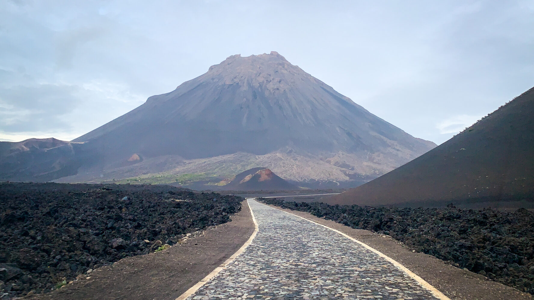 Pico de Fogo volcano on the island.