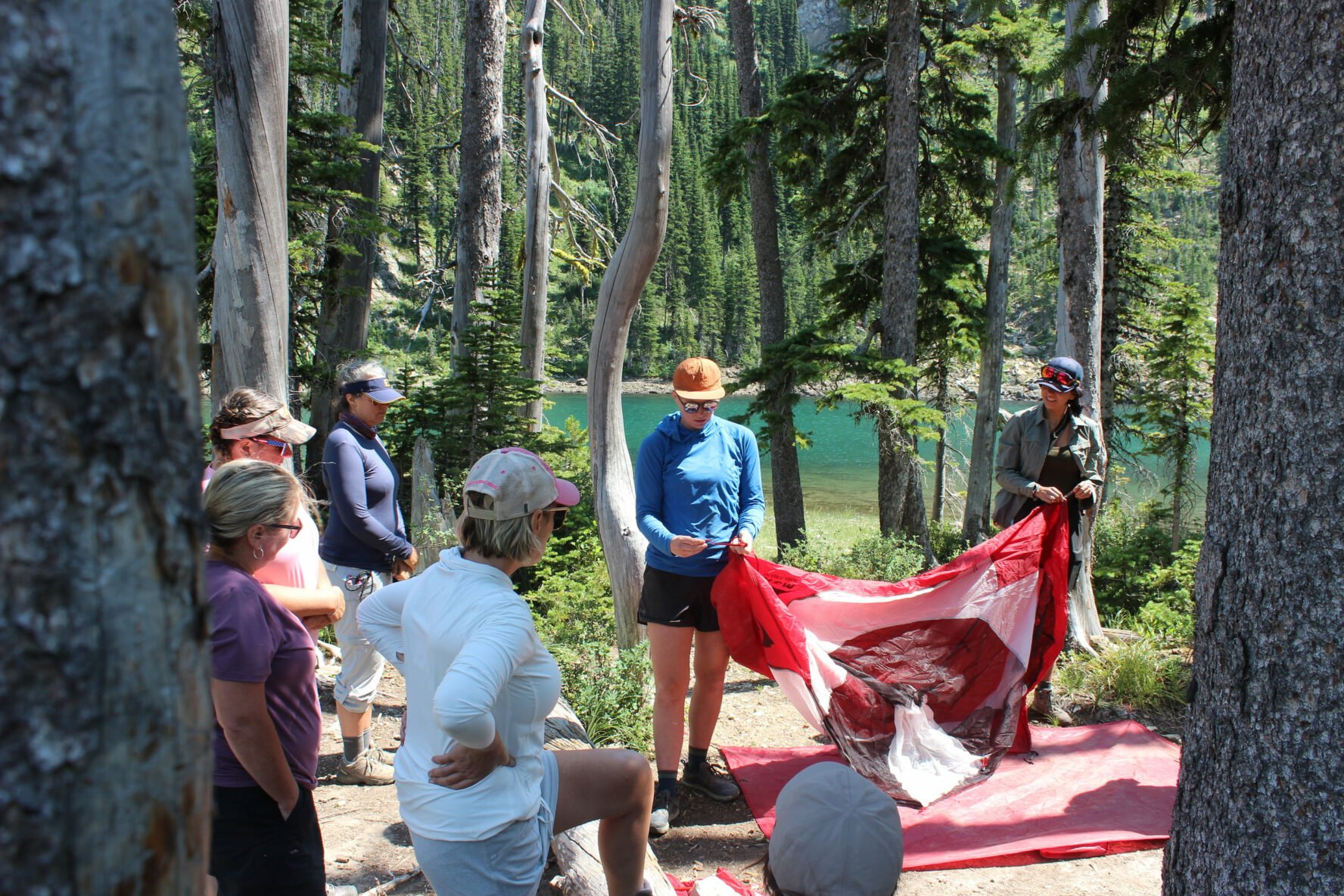 Setting up camp, backpacking in Montana