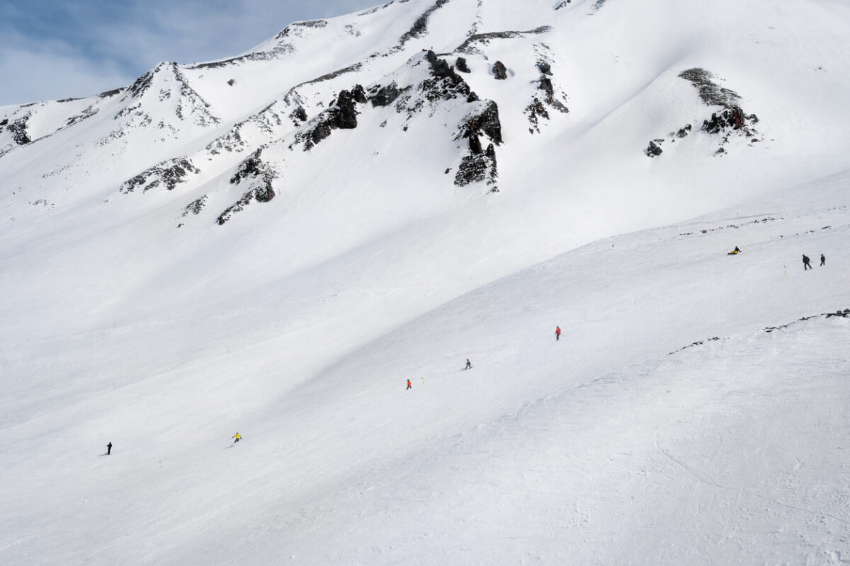 Slopes of Gudauri and skiers.