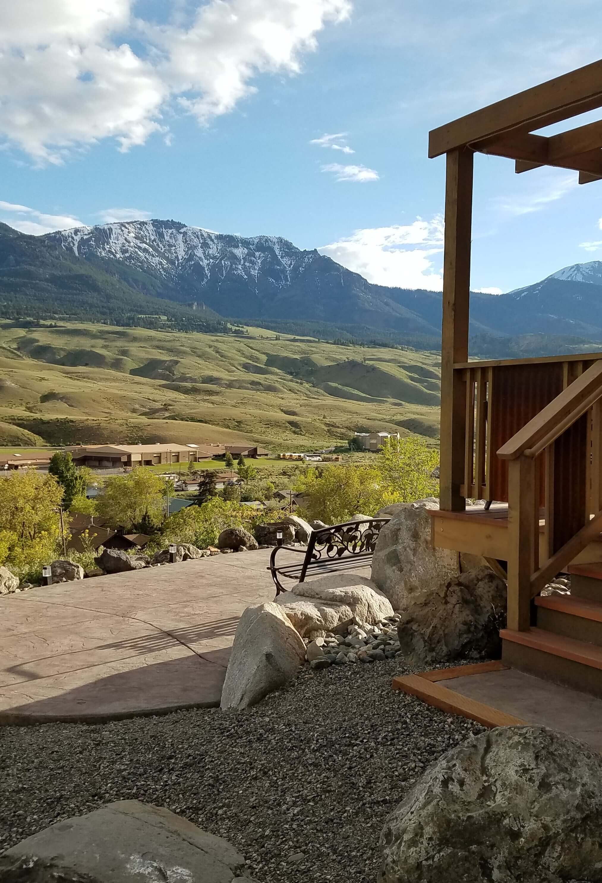 Wanderlust Haven has several decks and spectacular views of the north entrance of Yellowstone