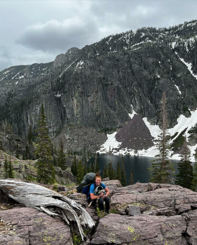 A hiker near a lake in Whitefish, Montana.