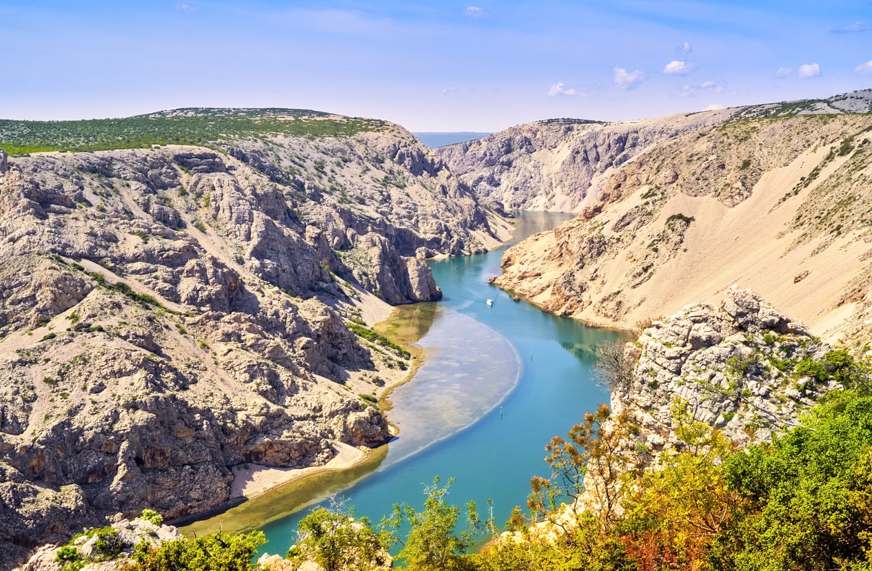 Winding river Zrmanja and it's canyon photographed from air