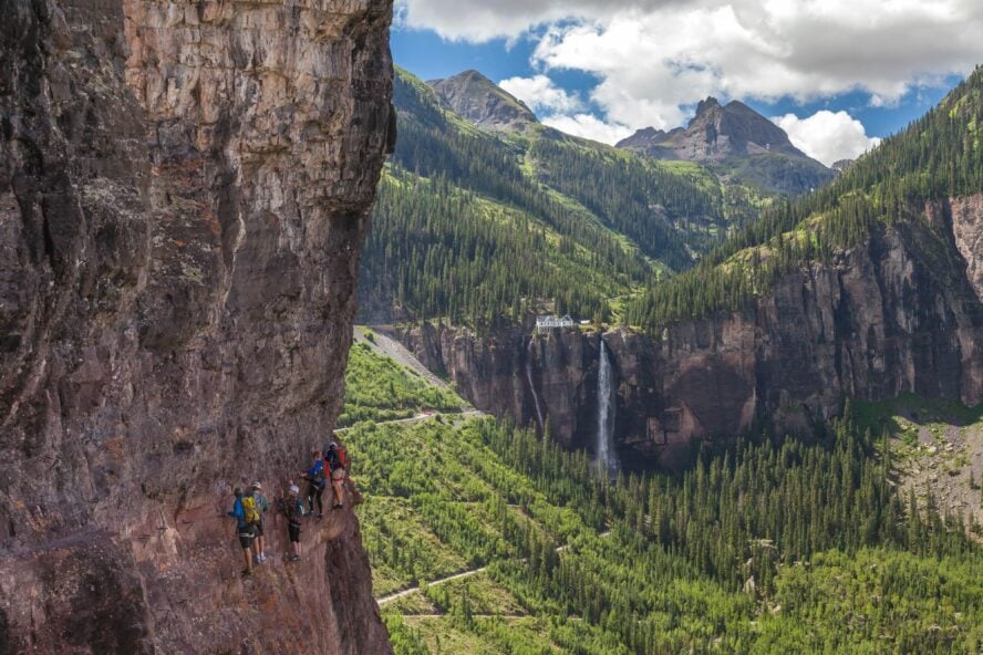  A group traversing the Telluride Via Ferrata.