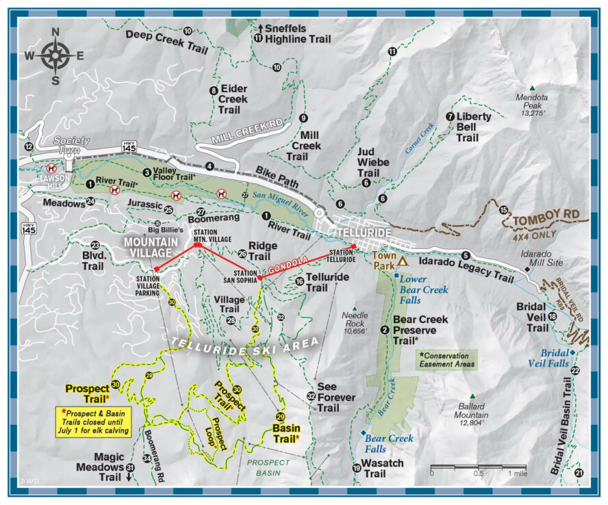 A hiking trail map for Telluride. 