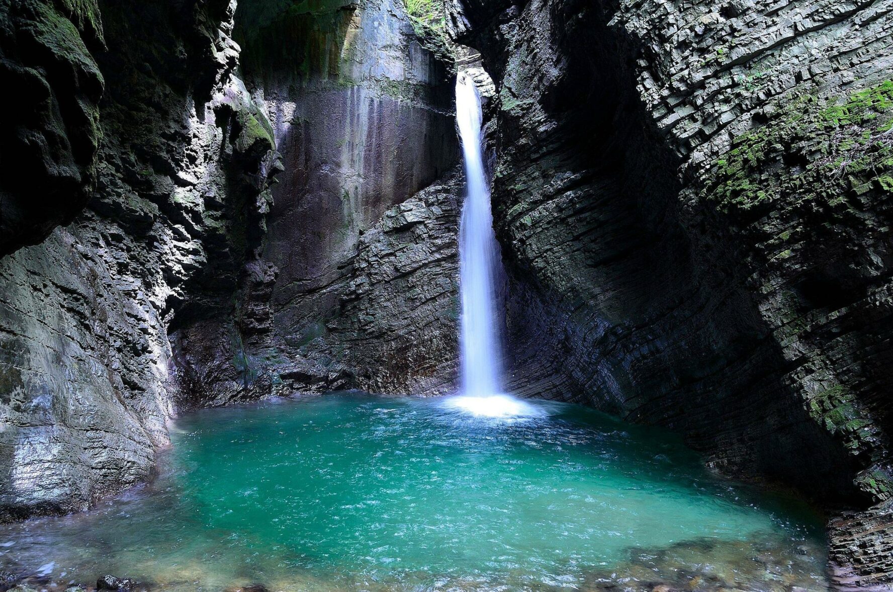 Hidden waterfall Kozjak in Slovenia.