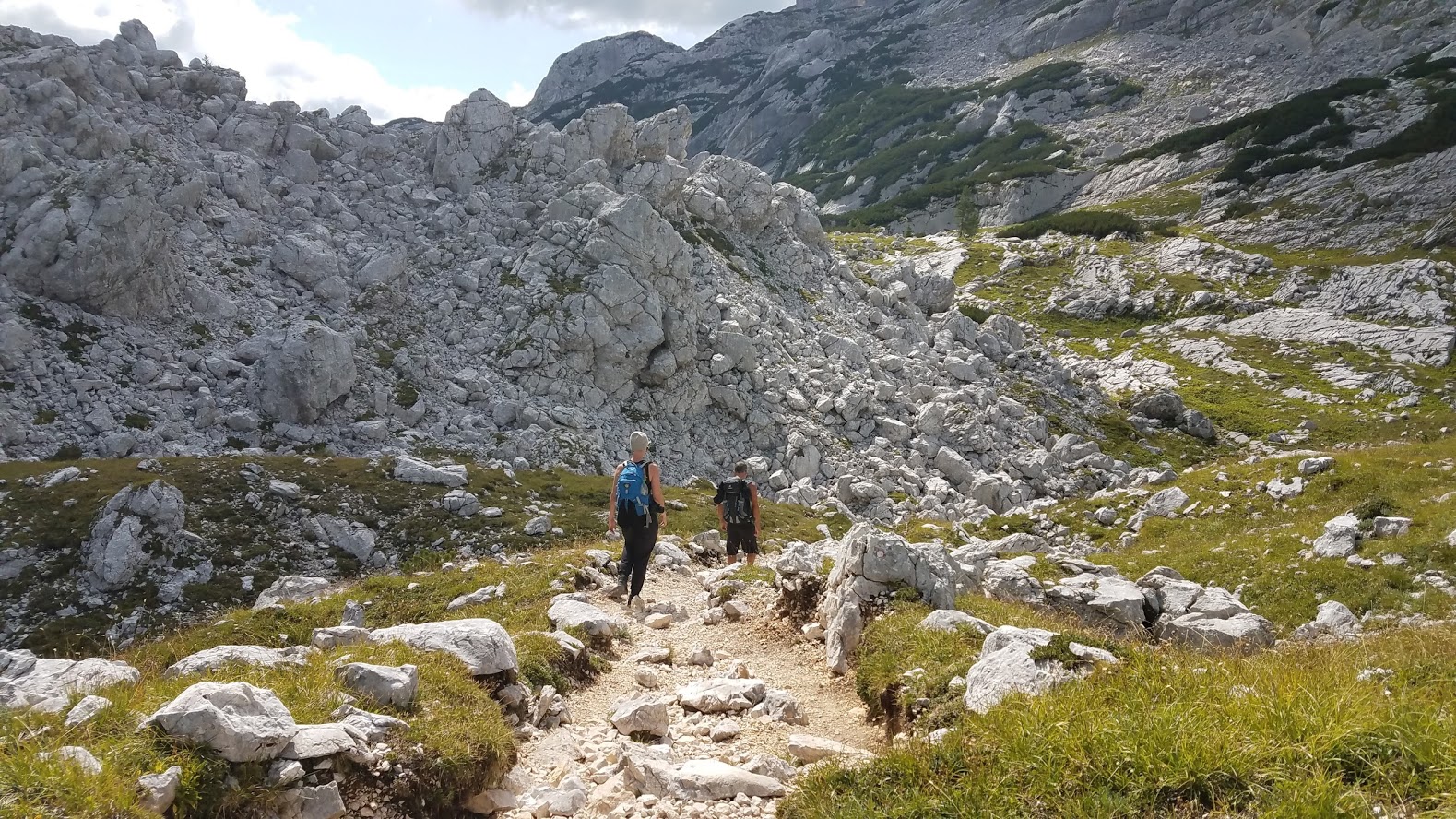 Hikers on a rocky path