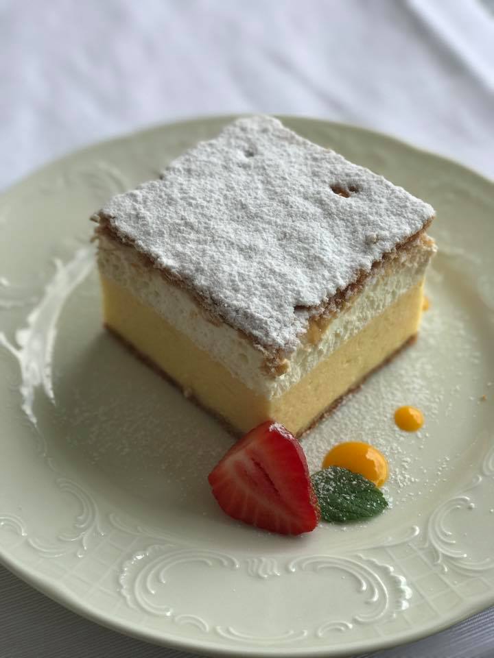 Lake Bled custard cream cake in Slovenia.