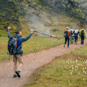 Hikers departing on the start of the Laugavegur trail.