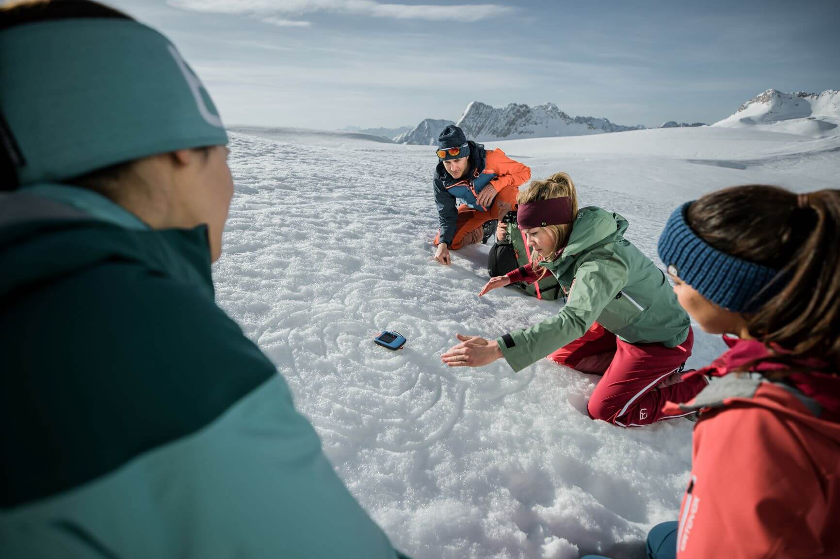 Backcountry skiers during a field learning session during their AIARE 1 course in the Summit County.