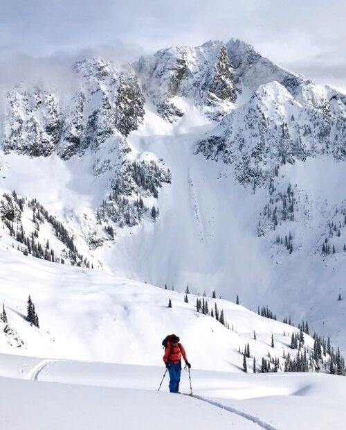 Guided backcountry skiing in the Kootenays in British Columbia.