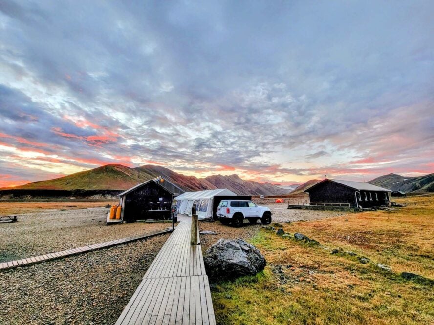 When you visit, you will most likely be staying at the Landmannalaugar hut and campground, with stellar views of the mountains all around.