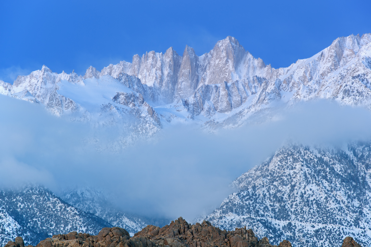 View of Mount Whitney in the winter.