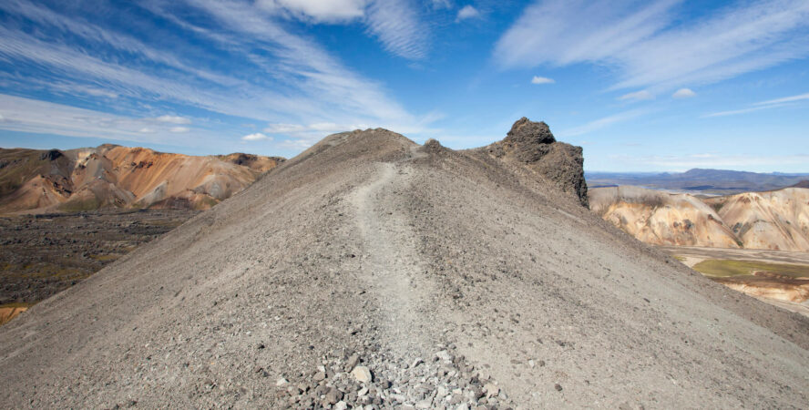 Gray and steeply sloping top of Bláhnúkur Mountain.