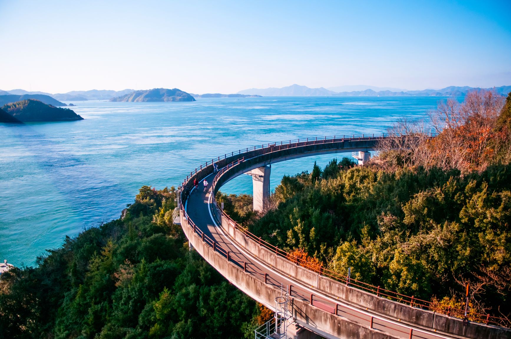 Cycling along the celebrated Shimanami Kaido between Honshu and Shikoku.