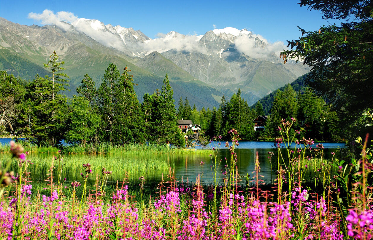 the small village of Champex and its lake, near the Mont blanc, Switzerland