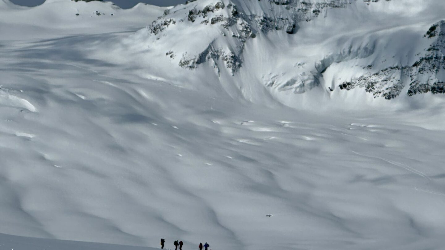 bow yoho skiers afar