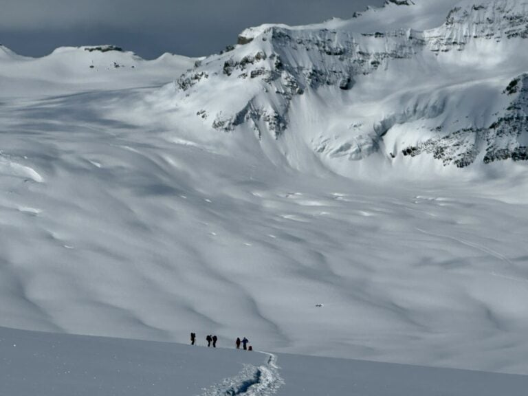 bow yoho skiers afar
