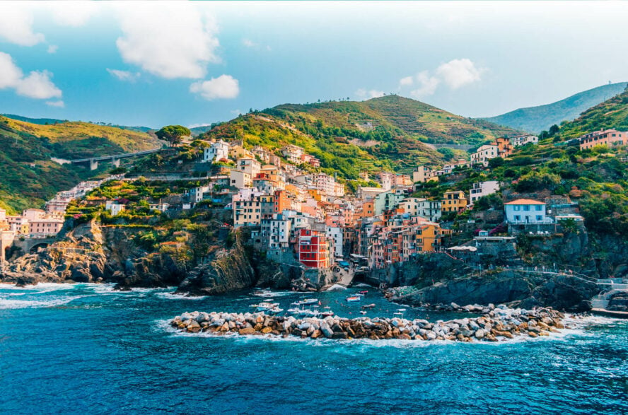 A brightly colored village of Cinque Terre on a sunny day.