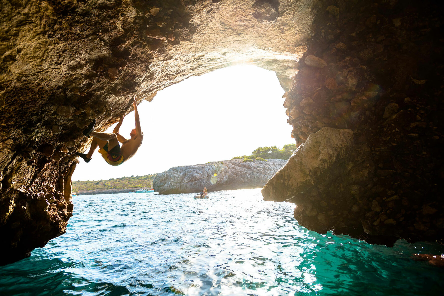 Climber on an overhanging wall in Mallorca