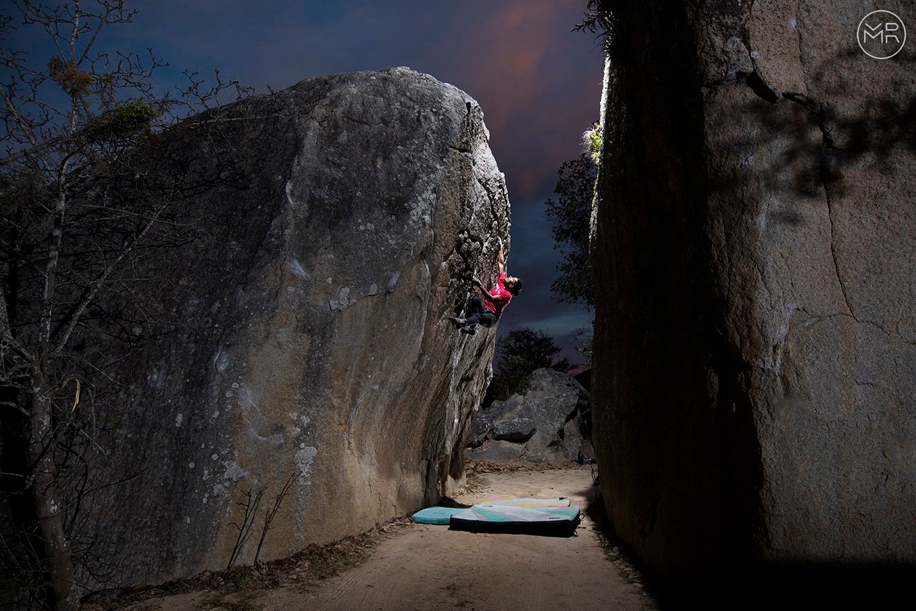 Climbing by night in Guadalcazar, Mexico.