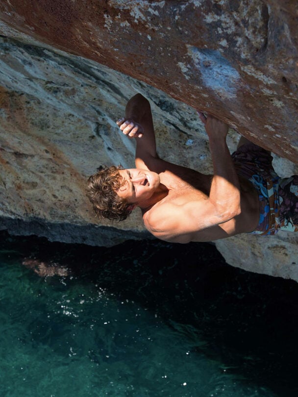 One rock climber in Mallorca