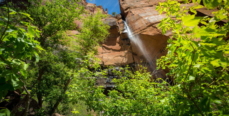 Bottom-up views of the cliffs above the Emerald Pools