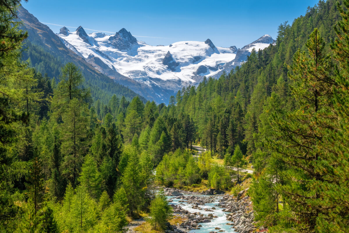 The gorgeous nature of the Roseg Valley (Engadin, Graubünden, Switzerland).