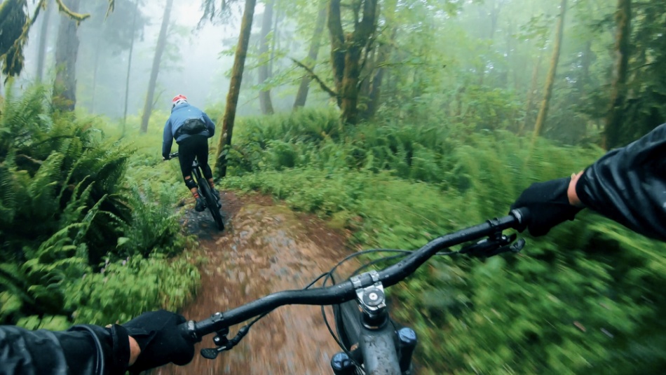 POV of a mountain biker riding a Galbraith Mountain forest trail in near Bellingham.