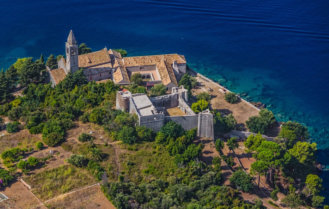 Monastery and woods in Lopud, Dubrovnik.