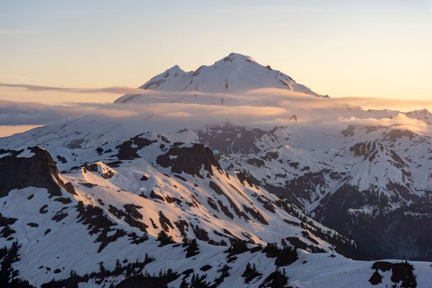 The north face of Mount Baker is seen in the evening light.