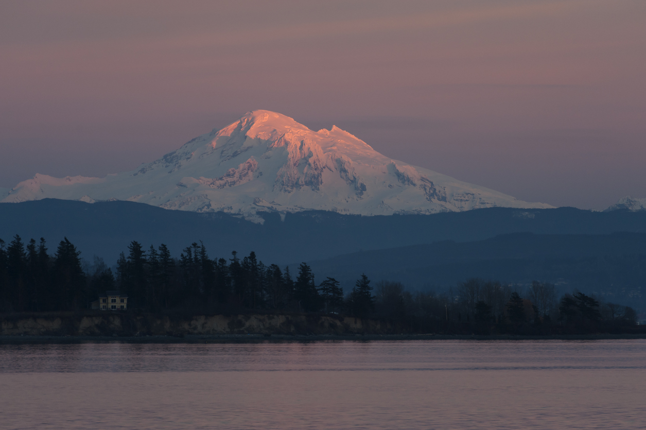 View of Mount Baker from the sea close to Bellingham.