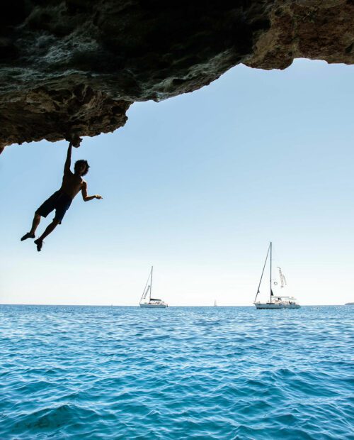 One rock climber in Mallorca