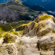 View from the Piz Boè mountain in the Dolomites