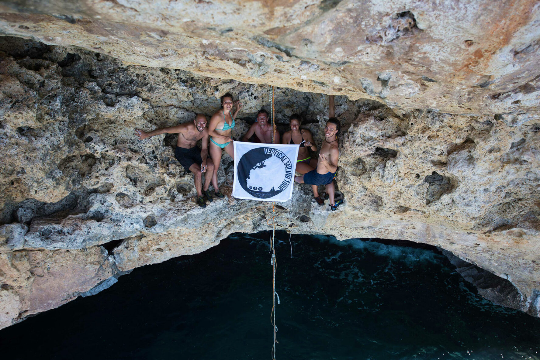 Several rock climbers in Mallorca.