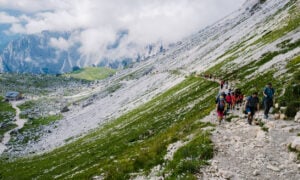 Group of hikers on the Tre Cime di Lavaredo Trail