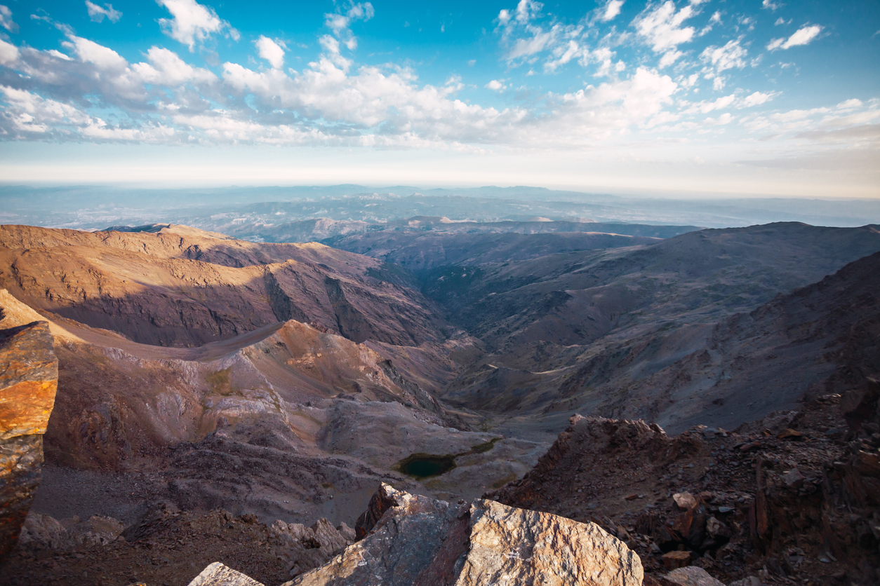 View from the summit of Mulhacen in Sierra Nevada, Spain.