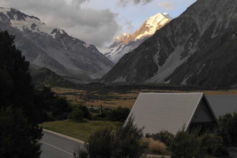 Camp with views of Mt Cook, Mackenzie Basin. 