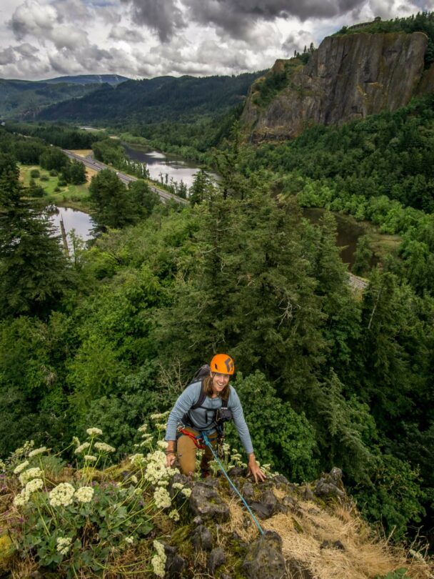 People Rock Climbing in Rooster Rock State Park