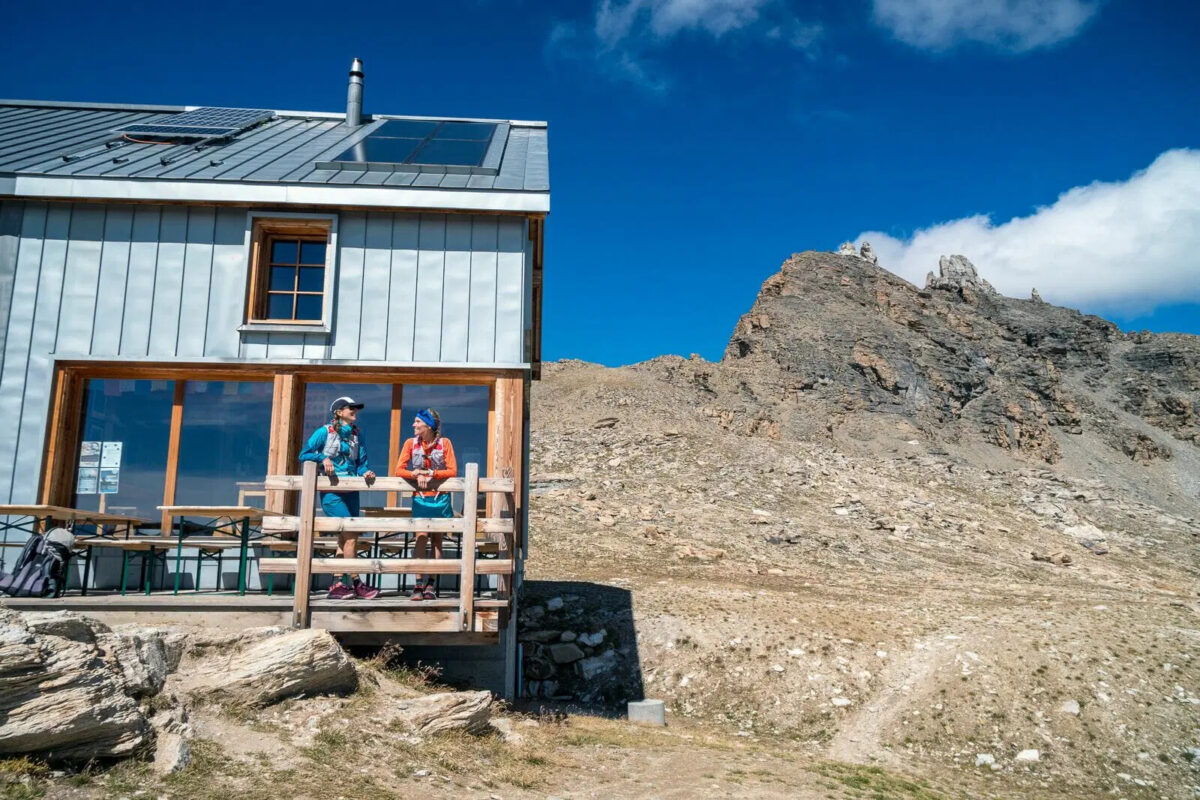 View of the Cabane Becs de Bossons Hut in the Swiss Alps, along the Via Valais. 