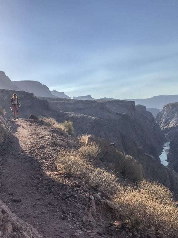 Hiker on the rim of Grand Canyon