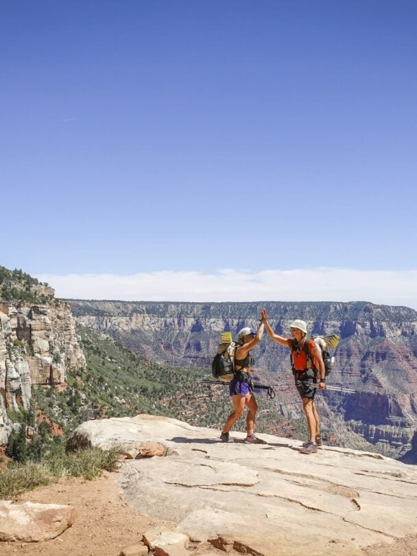 Hiker on the rim of Grand Canyon