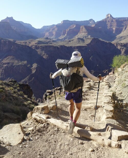 Hiker on the rim of Grand Canyon