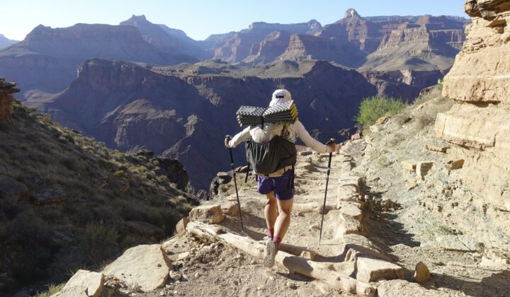 Hiker on the rim of Grand Canyon