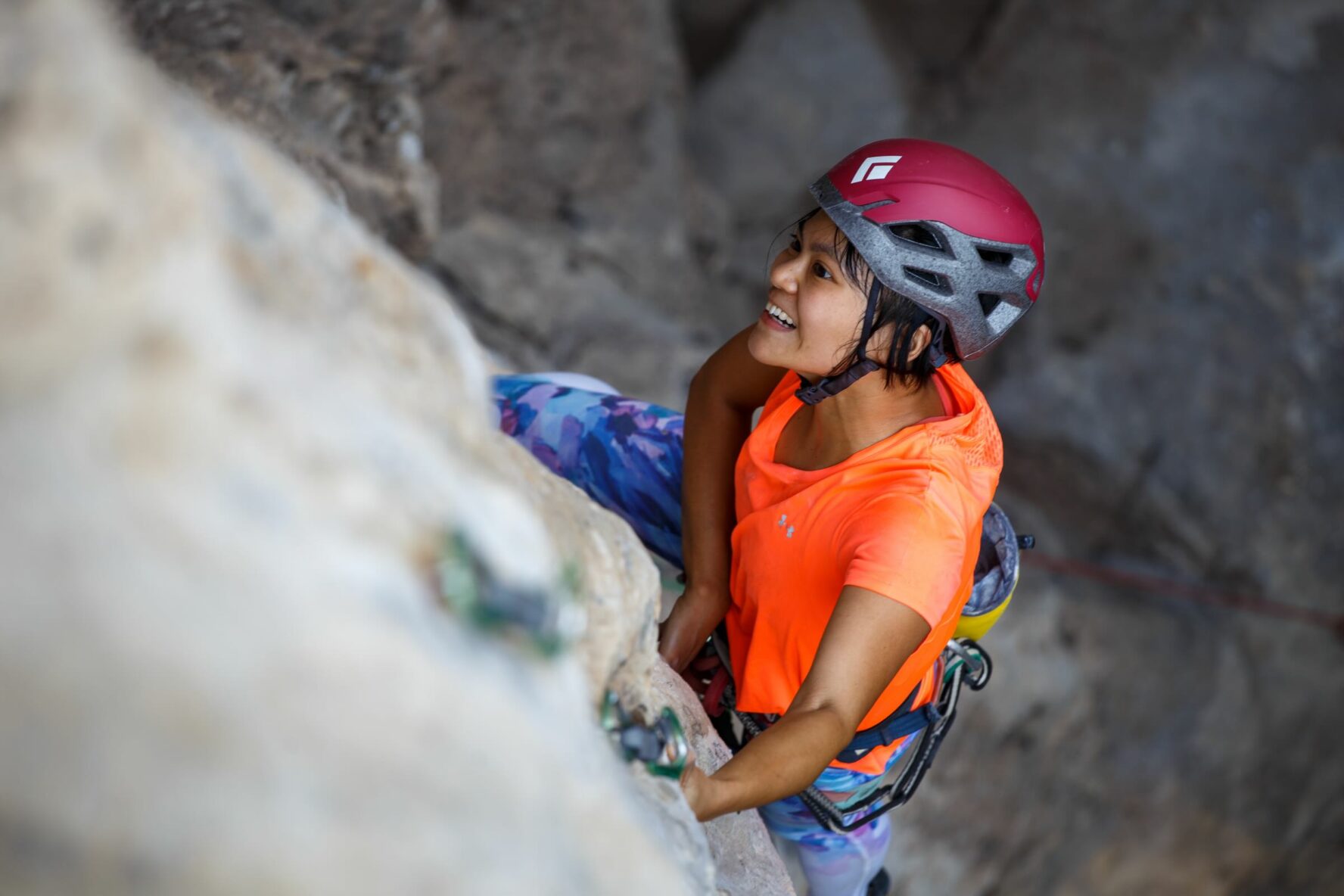 Happy climber climbing in Thailand
