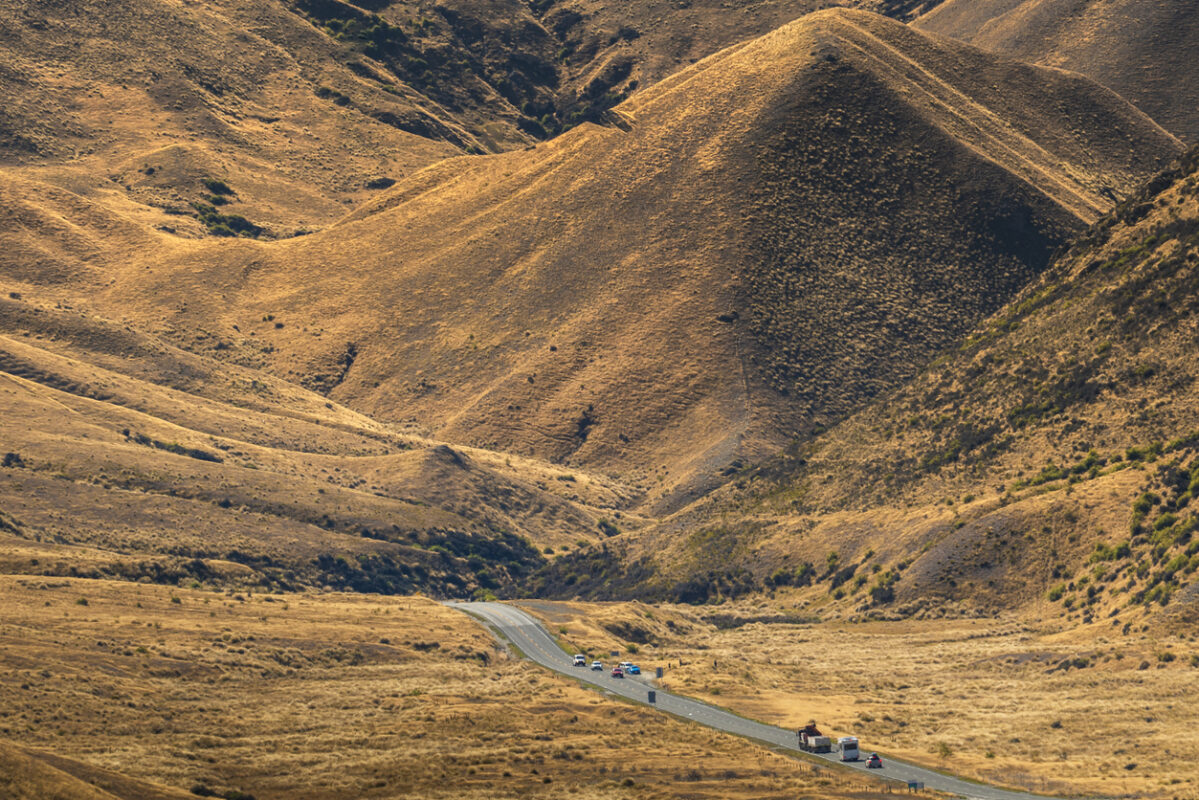 Highway at Lindis Pass to Central Otago. 