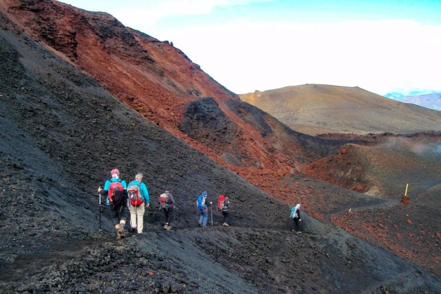 Hiking in Thórsmörk on volcanic ground.