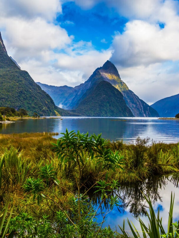 Hiker on a peak of a mountain in New Zealand