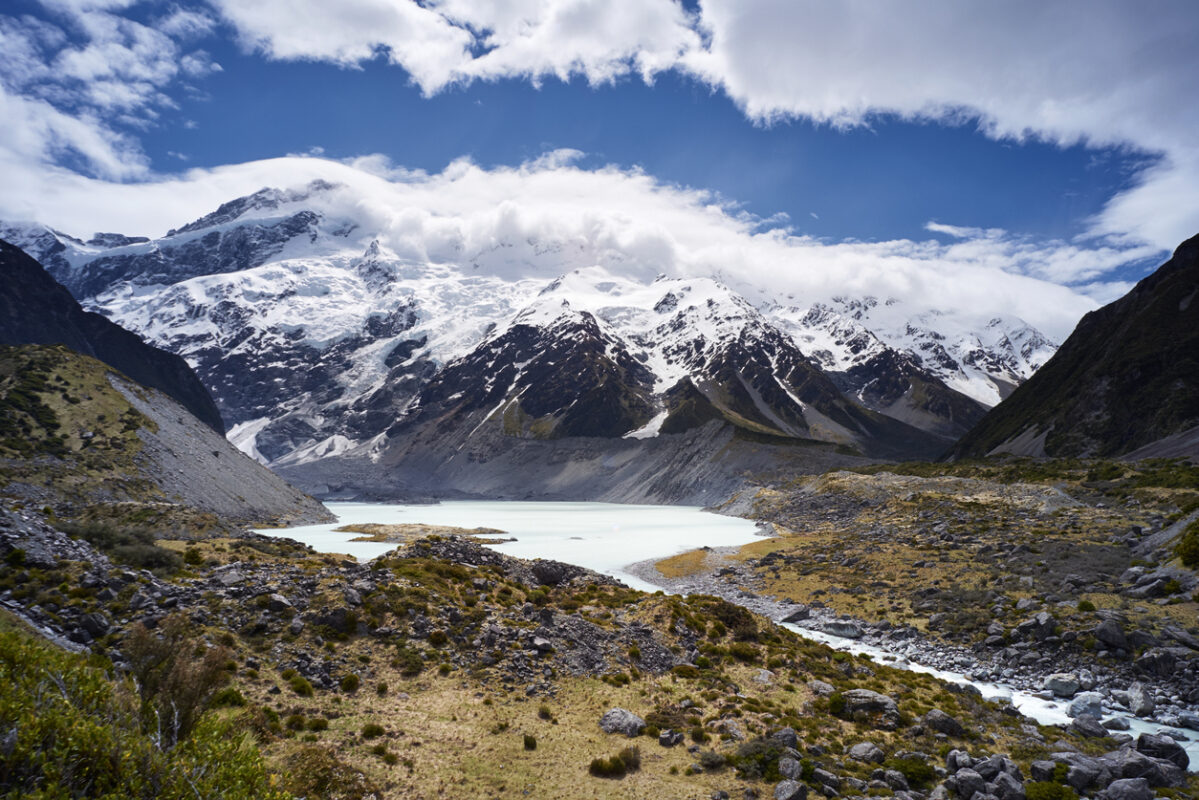 Mueller Glacier and Hooker Valley. 
